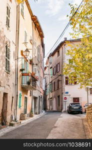 View of a little narrow street in the town of Brignoles in Provence, south of France