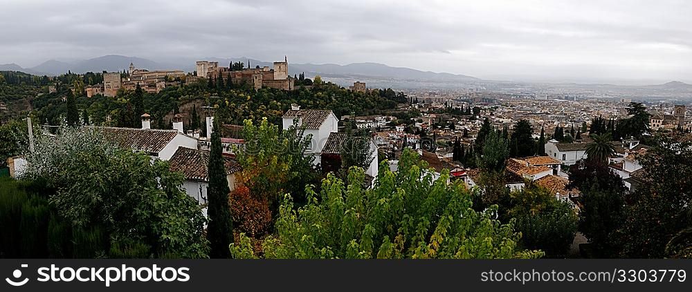 View of a lush Spanish hilltop town