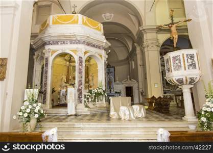 View of a marble Christian altar of a Catholic church