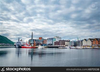 View of a marina in Tromso, North Norway. Tromso is considered the northernmost city in the world with a population above 50,000.