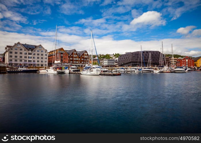 View of a marina in Tromso, North Norway. Tromso is considered the northernmost city in the world with a population above 50,000.