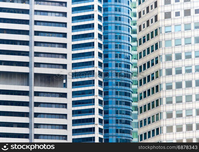 View of a modern skyscrapes walls in Singapore. Background