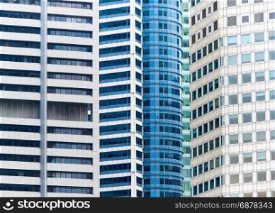 View of a modern skyscrapes walls in Singapore. Background