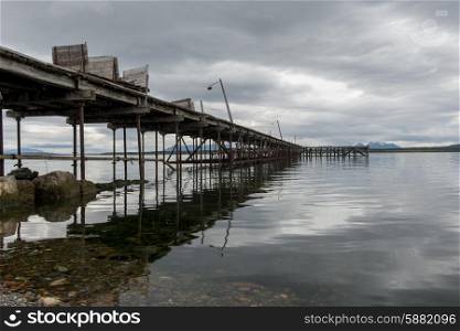 View of a pier at lake, Puerto Natales, Patagonia, Chile