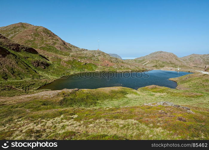 View of a small lake near Honningsvag, Norway. Honningsvag in Norway