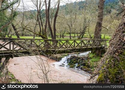 View of a small wooden bridge at Evrytania, Greece. Wooden bridge at Evrytania, Greece