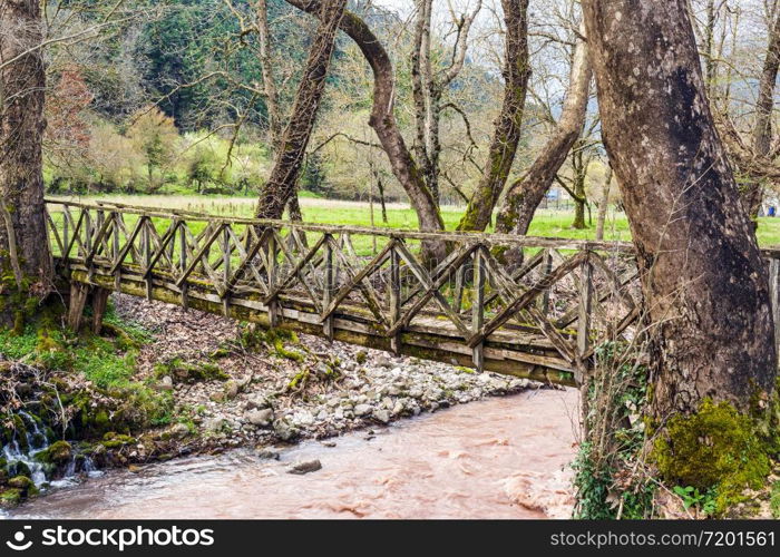 View of a small wooden bridge at Evrytania, Greece. Wooden bridge at Evrytania, Greece