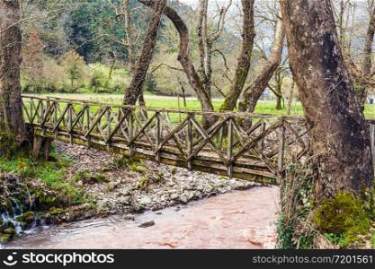 View of a small wooden bridge at Evrytania, Greece. Wooden bridge at Evrytania, Greece