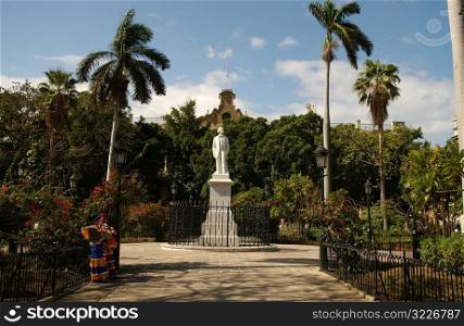 View of a statue mounted in a public park, Havana, Cuba
