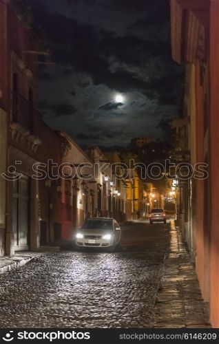 View of a street at night, San Miguel de Allende, Guanajuato, Mexico