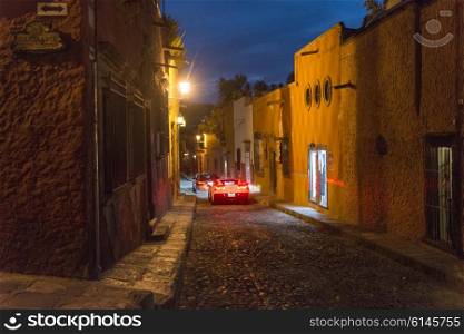 View of a street at night, Zona Centro, San Miguel de Allende, Guanajuato, Mexico