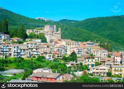 View of a traditional Italian town in the mountains. Italy