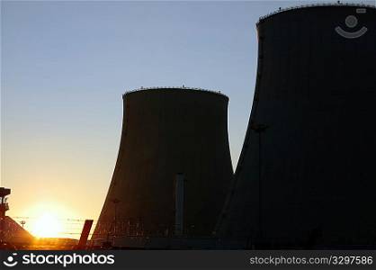 View of a twin nuclear power plant cooling towers