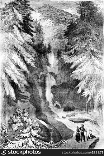 View of a Tyrolean landscape, See a description of the appearance of Tyrol, vintage engraved illustration. Magasin Pittoresque 1836.