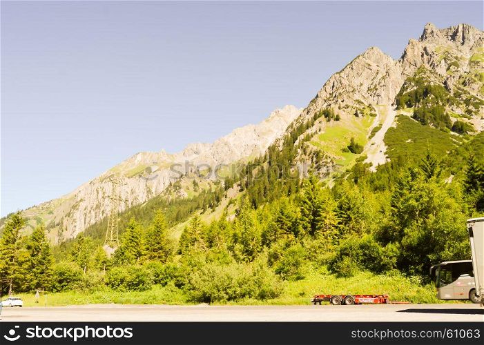 View of a valley and green . View of a valley and green hills in the Austrian Tyrol