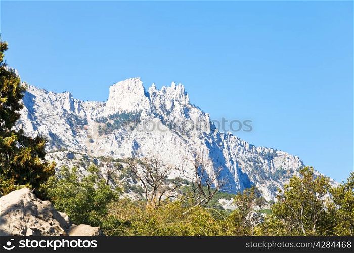 view of Ai-Petri peaks from Alupka garden, Crimea