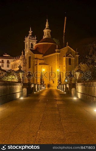 view of Amarante historic city in Portugal with the St. Goncalo church on Tamega River and Sao Goncalo bidge