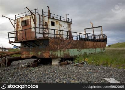 View of an abandoned ship, Puerto Natales, Patagonia, Chile
