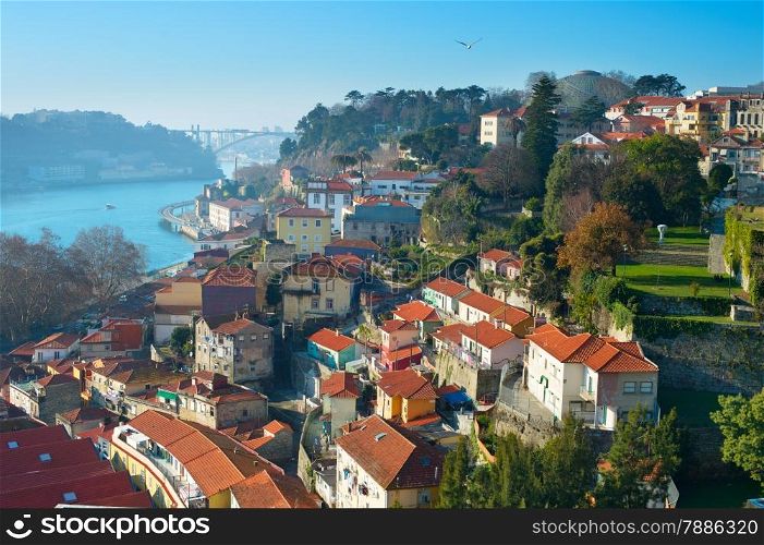 View of an Old Town of Porto in the sunny day. Portugal