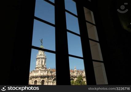 View of an ornate government building through a window, Havana, Cuba