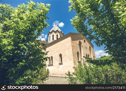 View of ancient stone church. Exploring Armenia. ancient stone church