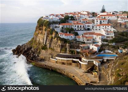 View of Azenhas do Mar, located on the cliffs near Sintra, Portugal.