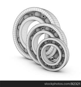 View of ball bearings structures in a cut. 3D render.
