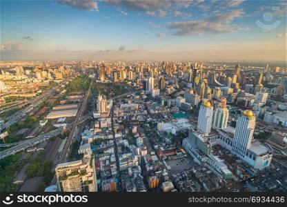 View of Bangkok from the top of the famous skyscraper during sunset