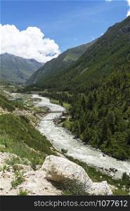 View of Baspa glaciaal river, Himachal Pradesh, India