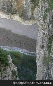 View of beach from cliff