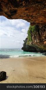 View of beautiful hidden Suluban Beach in Bali, accessible only during the low tides