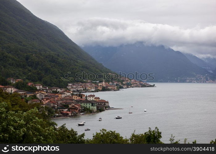 View of beautiful italian village on Como lake