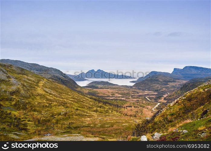 view of beautiful mountain range landscape, Tromso, Norway