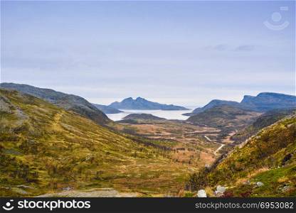 view of beautiful mountain range landscape, Tromso, Norway