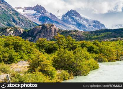 View of beautiful mountain with river in Los Glaciares National Park at El Chalten in Argentine Patagonia