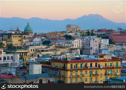 View of beautiful Old Town of Naples at twilight. Italy