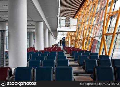 View of Beijing airport, empty seats, detail