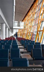 View of Beijing airport, empty seats, detail
