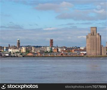 View of Birkenhead in Liverpool. View of Birkenhead skyline across the Mersey river in Liverpool, UK