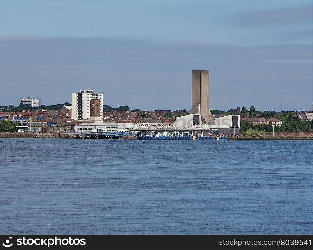 View of Birkenhead in Liverpool. View of Birkenhead skyline across the Mersey river in Liverpool, UK