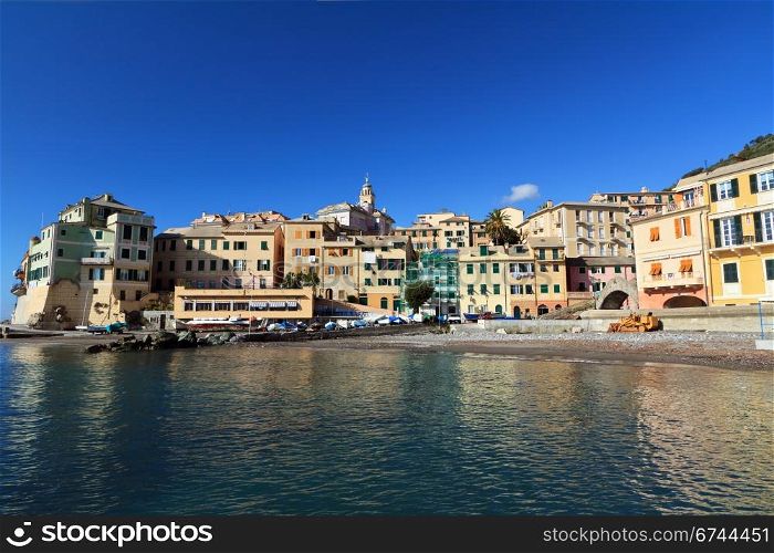 view of Bogliasco,small village in Mediterranean sea, Italy