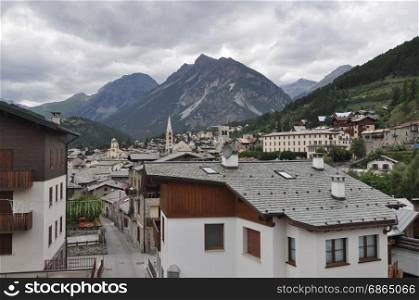 View of Bormio old city centre. View of the old city centre in Bormio, Italy