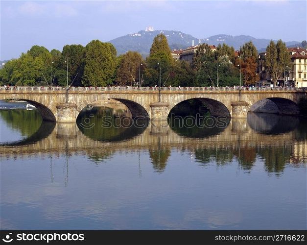 View of bridge on River Po in Turin, Italy. River Po, Turin