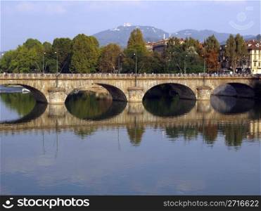 View of bridge on River Po in Turin, Italy. River Po, Turin
