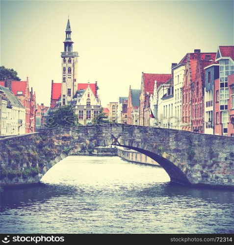 View of Bruges, Belgium. Retro style filtred image