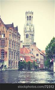 View of Bruges in Belgium. Retro style filtred image