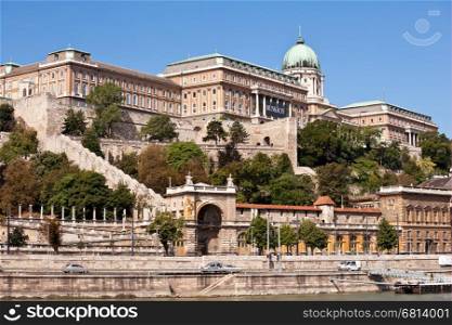 View of Buda Castle in Budapest from Danube river, Hungary