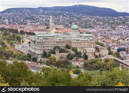 View of Buda Castle Royal Palace on the southern tip of Castle Hill int the Buda side of Budapest, Hungary. A UNESCO World Heritage Site.