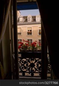 View of building through window in Paris France