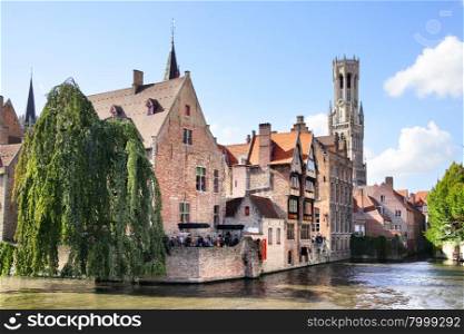 View of canals and houses at Bruges, Belgium